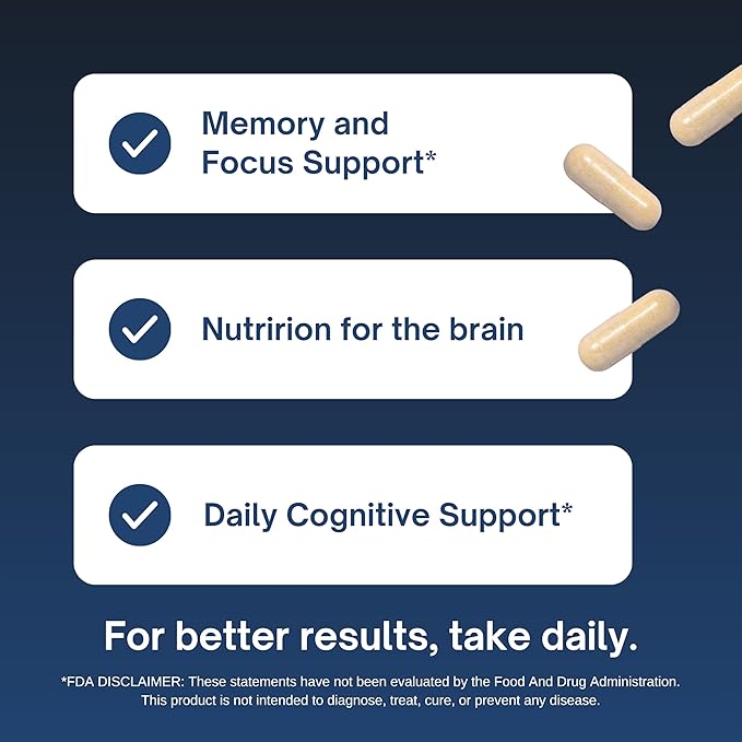 Nootropic Supplement - Focus Memory Booster Productivity &amp Energy Vitamins for Women &amp Men - Nootropics Brain Support Supplement with Vitamin B12 &amp L Tyrosine 60 Capsules