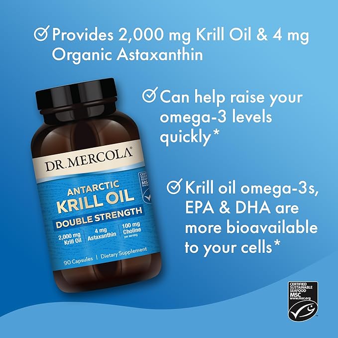 Dr. Mercola Antarctic Krill Oil Double Strength - 2000 mg - Omega-3 Supplement with EPA &amp DHA - Supports Brain Heart Joint &amp Immune Health - GMO-Free &amp Gluten-Free - 270 Capsules (90 Se
