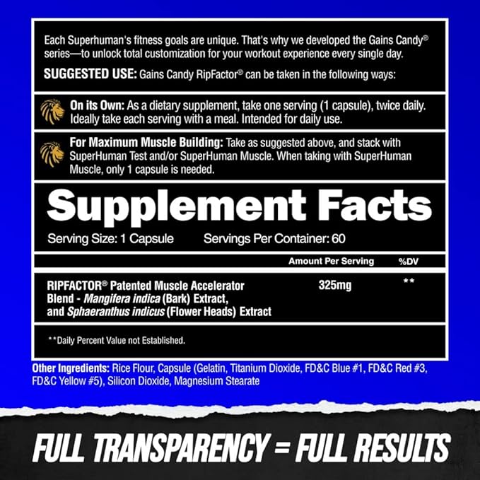ALPHA LION Gains Candy Supplement Pills for Muscle Growth Size &amp Strength Nitric Oxide Booster Muscle Builder Use Daily to Upgrade Energy &amp Workout Performance 60 Capsules (RipFACTOR®)