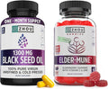 ZHOU Black Seed Oil Capsules &amp Elderberry Gummies with Vitamin C &amp Zinc - Black Cumin Seed Oil Cold Pressed Nigella Sativa Daily Immune Support Supplement for Women &amp Men - Pack of 2 60
