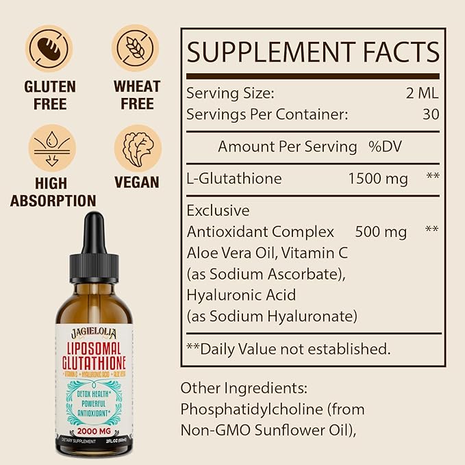 Liposomal Glutathione Liquid 2000MG – Antioxidant Detox Supplement for Women &amp Men Aging Defense Liver Function &amp Energy with Hyaluronic Acid + Aloe Vera + Vitamin C Natural &amp Vegan 4