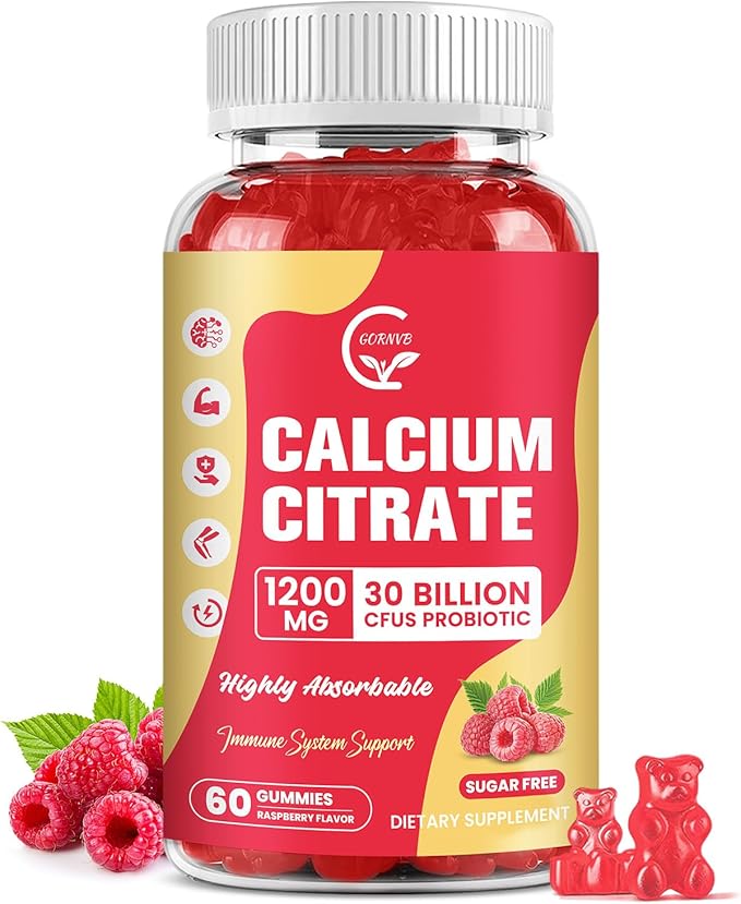 Calcium Citrate Gummies Calcium 1200 mg with Vitamin d3 K2 Magnesium Zinc for Bone Muscle &amp Immune Support High Absorption Calcium Supplement for Women &amp Men Raspberry Flavor 60 Chews