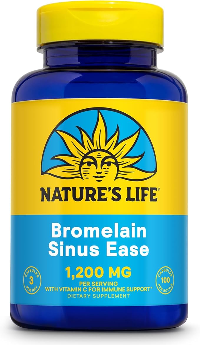 Nature's Life Bromelain Sinus Ease 1200mg - Immune Support Supplement w/Vitamin C Plus Quercetin - Immune Health Digestive Health and Joint Support Supplement - Vegan 60-Day Guarantee 33 Servings