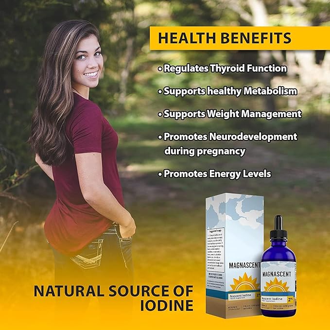 Nascent Iodine Organic Daily Health Supplement High Potency 2% Concentrated Liquid Iodine Drops Supports Energy &amp Metabolism (1oz/30ml)