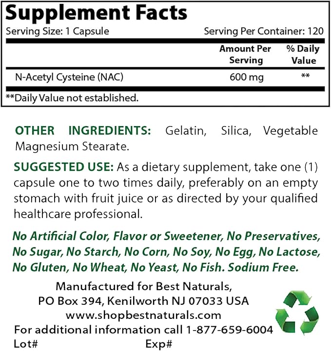 Best Naturals NAC 600 mg &amp Quercetin 1000 mg