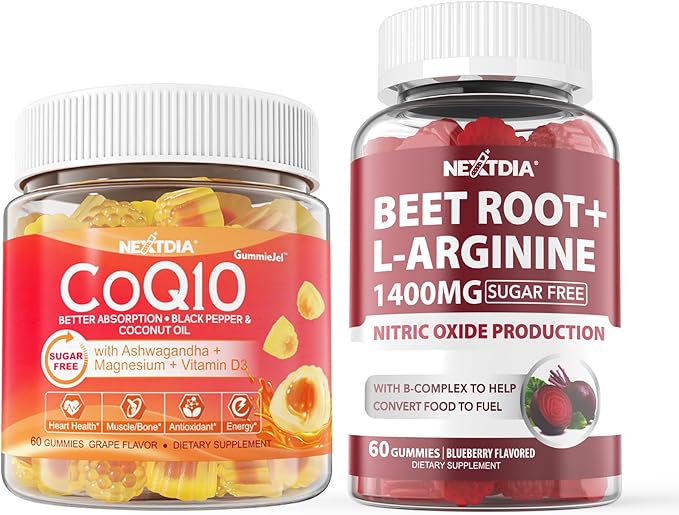 Sugar-Free CoQ10 200mg 100mg Filled Gummies + Nitric Oxide Beet Root Gummies 1200mg