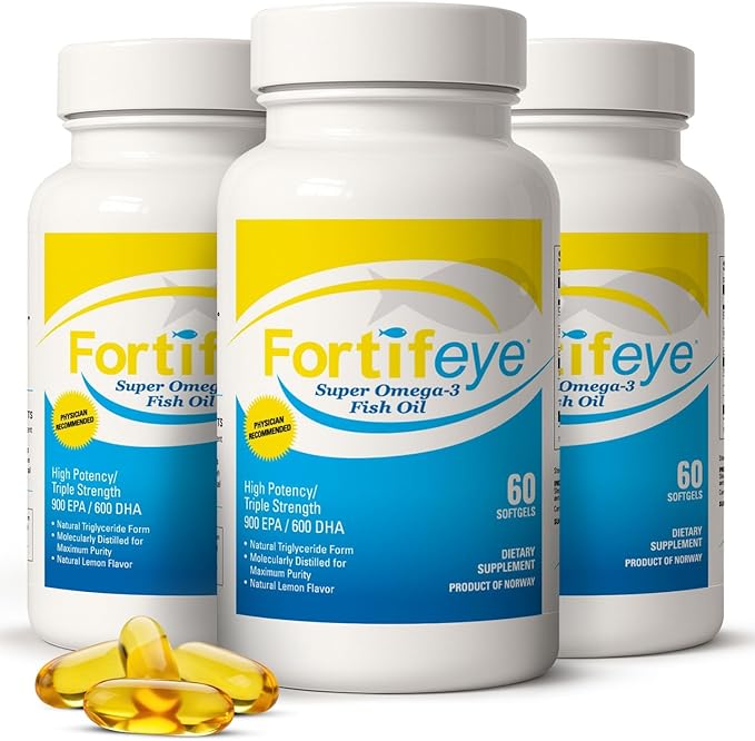 Fortifeye Omega 3 Fish Oil 180Count 1600 mg Made in Norway - High Potency rTG Form Supplement with EPA &amp DHA Triple Strength Fish Oil Softgels for Men Women No Fishy Aftertaste Natural Lemon Fl