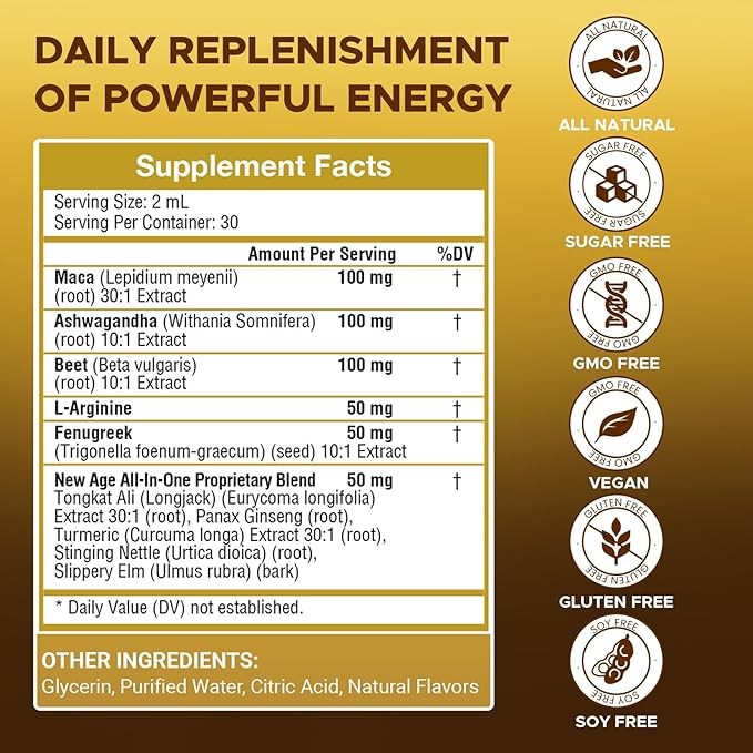 10-in-1 Maca Root Liquid Drops Maca Root with Ashwagandha Nettle Fenugreek Beet Root and L-Arginine Maca Supplement for Overall Support - 2 fl oz