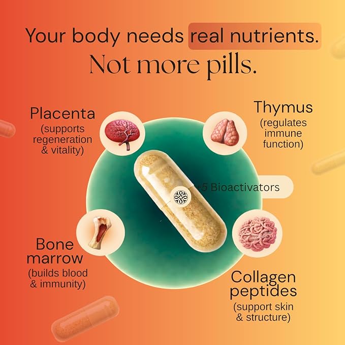 Beef Organs for Women - 100% Grass Fed Pasture Raised in New Zealand - 120 Caps - Collagen Blend featuring Placenta Bone Marrow Thymus Amla Astaxanthin MSM Pearl Powder &amp Bamboo Silica