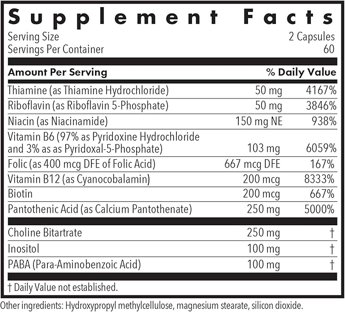 Allergy Research Group Super Vitamin B Supplement - B Vitamin Complex for Men &amp Women with Vitamin B12 and B6 Vegetarian Capsules - 120 Count