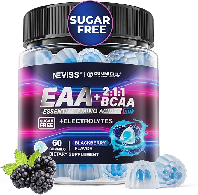 EAA Gummies Supplements All 9 Essential Amino Acids Supplement BCAA Amino Acids Gummies for Men Women│Branched-Chain Aminos &amp Electrolyte Hydration Gummies│Gluten Free Raspberry Flavor Vegan