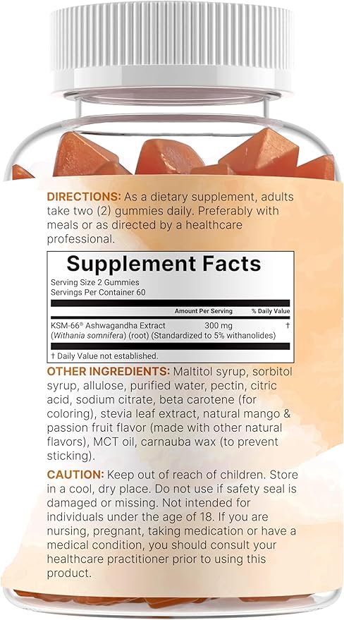Micro Ingredients KSM-66 Ashwagandha Gummies 120 Count | Sugar Free Mango Passion Fruit Flavor | Potent Root Extract | Stress Relaxation &amp Sleep Support* | Non-GMO