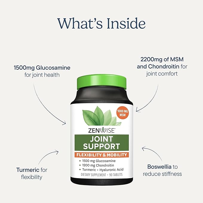 Zenwise Health Joint Support Supplement with Glucosamine Chondroitin MSM Curcumin &amp Sulfate - Joint Health for Women &amp Men - Mobility &amp Flexibility Support for Knee Cartilage &amp Bone