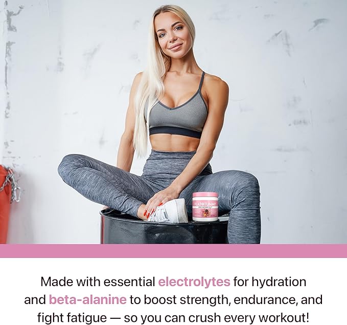 Flat Tummy Pre Workout Powder for Women – Energy Endurance and Muscle Support with 3g Creatine 1.6g Beta-Alanine Electrolytes – Fruit Punch Flavor – 30 Servings