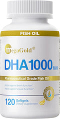 DHA 1000 Fish Oil Omega 3 Supplement - High DHA &amp 1000mg of Omega-3 Fatty Acids Burpless Fish Oil Capsules for Men and Women Supports Brain and Eye Health* - 120 Count Mini Softgels