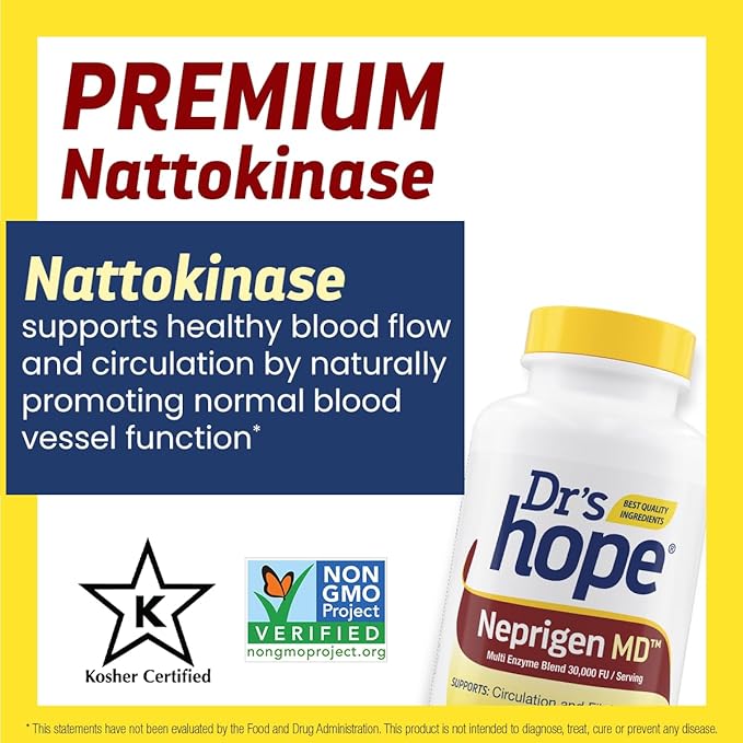 Neprigen MD™ Multi Enzyme Blend 30000 FU Multi-Enzyme Nutritional Supplements Support Blood Circulation and Fibrin Protection 150 Veggie Capsules Made in the USA