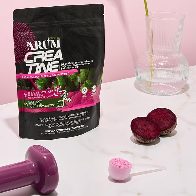 ARUM Creatine with Beetroot &amp Electrolytes – Micronized Creatine Monohydrate Powder 5g + Beet Extract 4g – Muscle Strength Endurance Hydration &amp Recovery – Vegan Sugar-Free 30 Servings