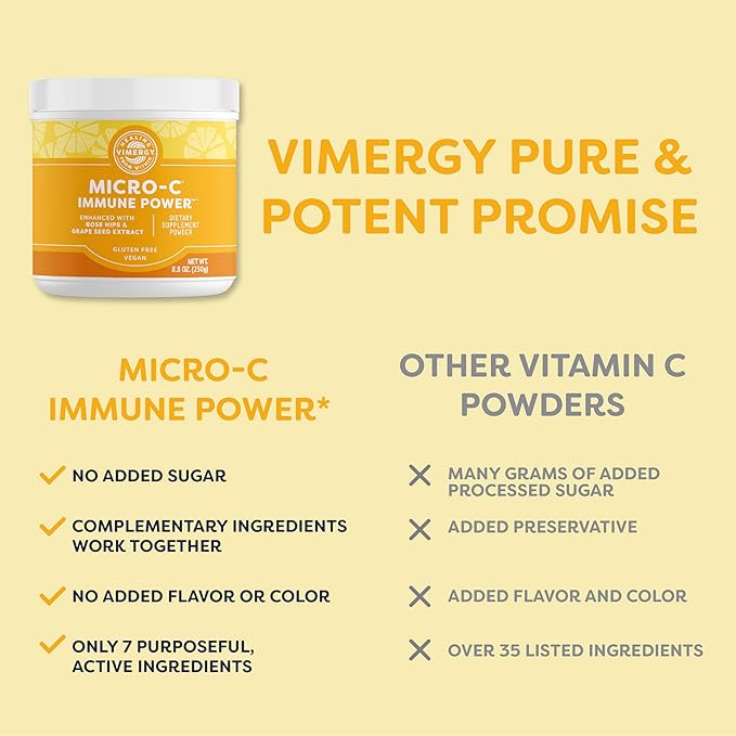 Vimergy Micro-C Immune Power TM *- 250g– 69 Servings – 2000mg/serving – Gentle Form – Antioxidant Phytonutrients – Immune &amp Nerve Support – Benefits Bone &amp Cartilage – Gluten-Free – Kosher – V