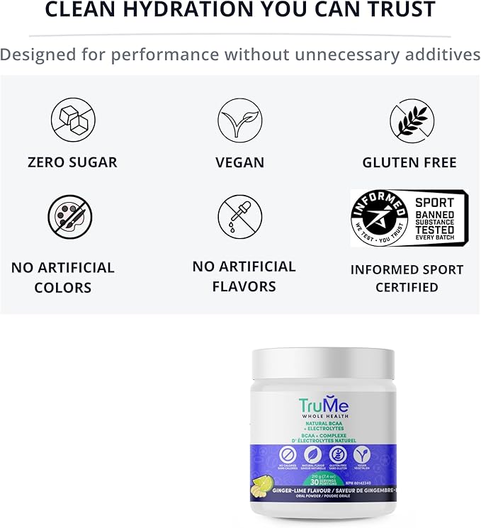 TruMe Informed Sport Certified BCAA - Ginger Lime Banned Substance Tested Amino Acids | Pre Post Workout Recovery | 30 Servings