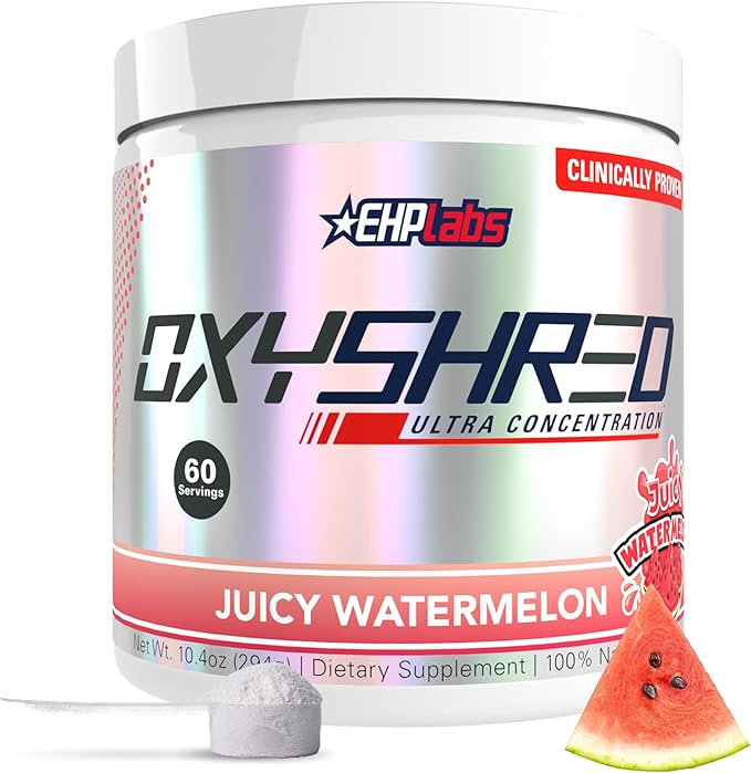 EHP Labs OxyShred Pre Workout Powder - Preworkout Powder with L Glutamine &amp Acetyl L Carnitine Energy Boost Drink - Juicy Watermelon 60 Servings