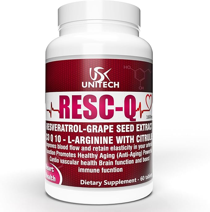 Unitech USK RESC-Q | Dietary Supplement with Resveratrol L-Arginine L-Citrulline &amp Grape Seed Extract | Supports Antioxidant Activity &amp Healthy Blood Circulation | 60 Tablets