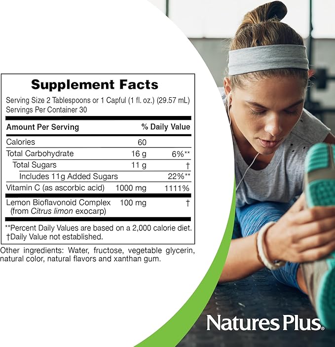 NaturesPlus Liquid Vitamin C - 1000 mg 30 fl oz - with Lemon Bioflavonoids - Vegetarian Gluten Free - 30 Servings