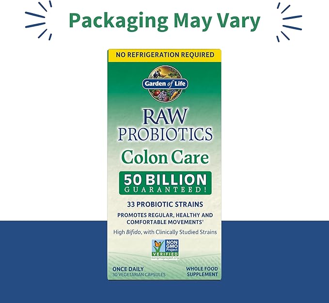 Garden of Life Probiotics for Women and Men - Raw Probiotics Colon Care 50 Billion CFU and Enzymes Shelf Stable Once Daily Acidophilus Probiotic for Regularity and Immune Health Support 30 Capsules