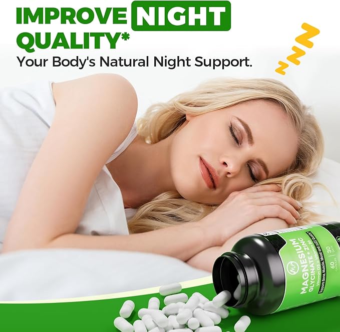 (2 Pack) Magnesium Glycinate Capsules Magnesium Supplement with Zinc Vitamin D3 &amp B6 - Highly Bioavailable and Absorption - Bone Heart Joint Immune Support 120 Vegan Capsules