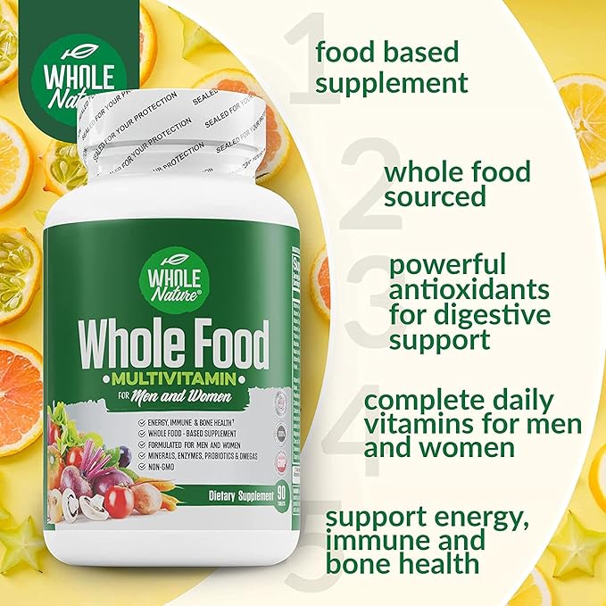 Whole Food Multivitamin for Men and Women Complete Daily Superfood Vitamins Plus Minerals Digestive Enzymes Probiotics and Omegas. Plant Based Multi Vitamin Non GMO (3)