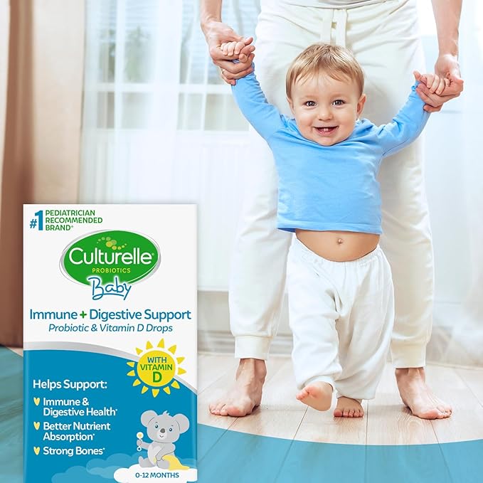Culturelle Baby Probiotic Drops + Vitamin D Immune &amp Digestive Health Support for Babies Infants &amp Newborns 0-12 Months 30 Day Supply Gluten Free &amp Non-GMO 9ml