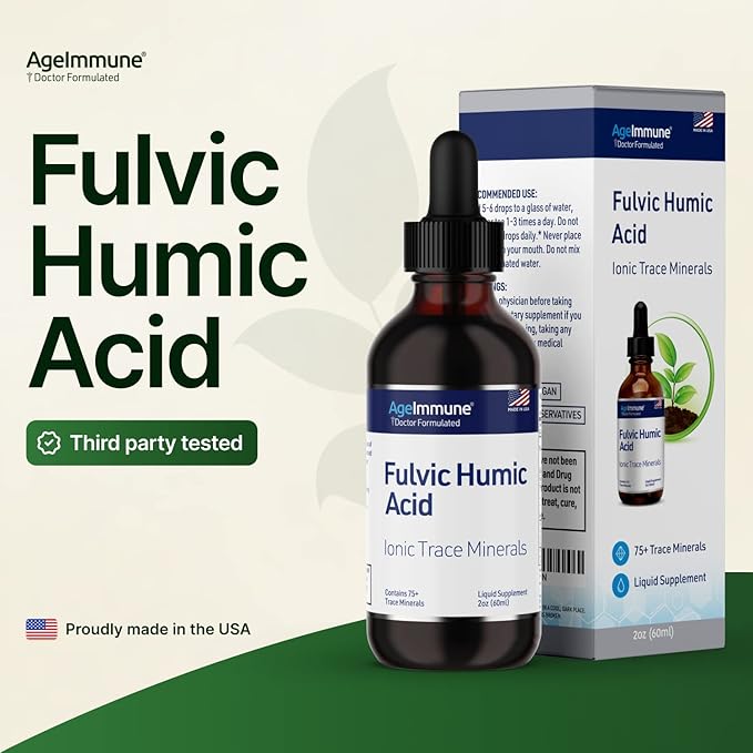 Fulvic Humic Acid 75 + Trace Minerals Liquid Supplement - Plant Derived in USA - Fulvic Acid Minerals Concentrate for Energy Gut Health and Hydration- 1 gram per Serving - 2 oz.