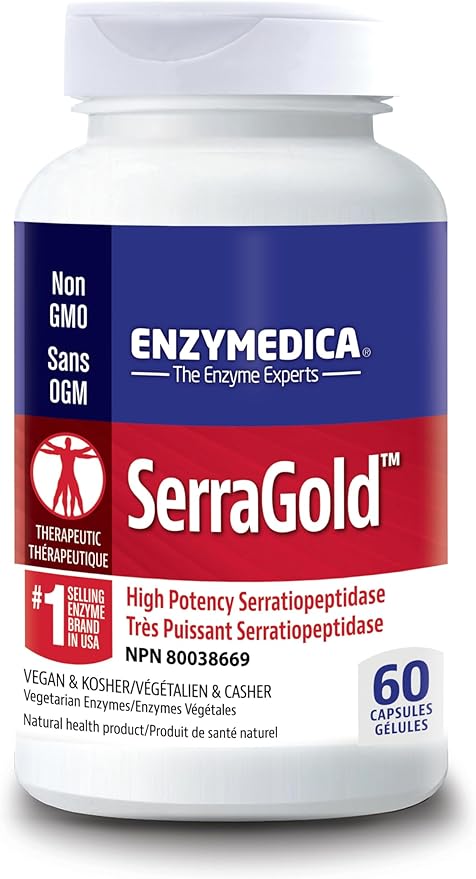 Enzymedica SerraGold High-Potency Serrapeptase Enzyme Supplement Supports Respiratory Heart &amp Immune Function 60 Count