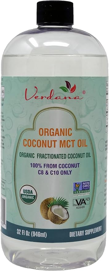 Verdana Organic MCT Oil 32 oz – Food Grade USDA Organic for Keto Coffee Unflavored Natural Oil Pulling Mouthwash &amp Massage - Coconut Derived Fractionated – Medium Chain C8 C10 – Non-GMO Kosher