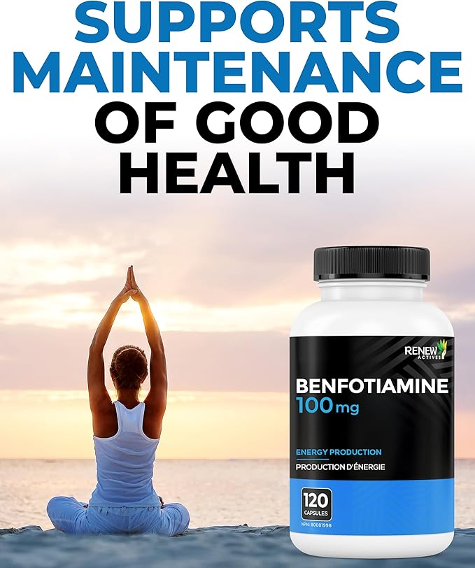Renew Actives Benfotiamine 100mg – Supports Energy Production &amp Overall Wellness – Vegan Non-GMO Gluten-Free – 120 Capsules