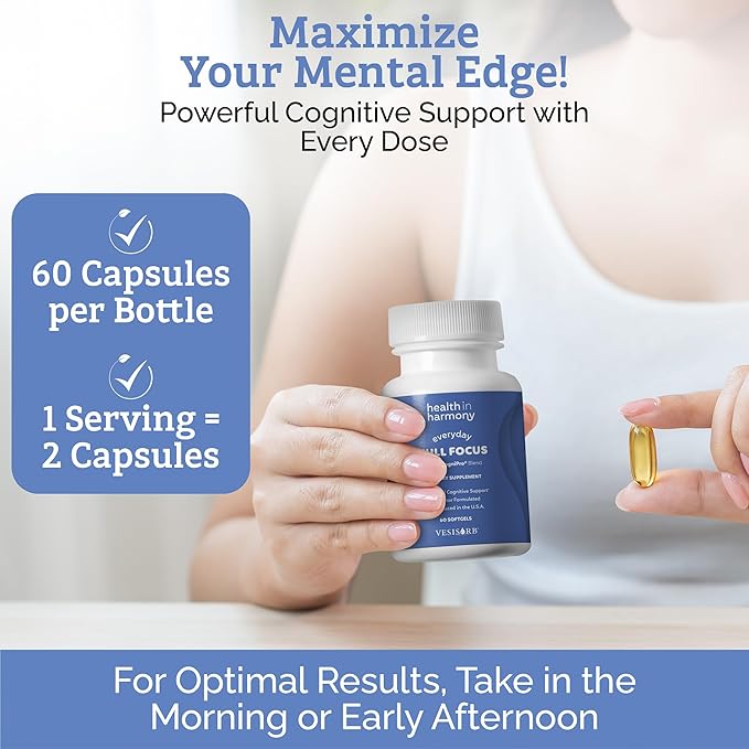 Everyday Full Focus - 8 Super Antioxidants for Cognitive Support (Omega-3 DHA Phosphatidylcholine &amp Phosphatidylserine) &amp utilizes VESIsorb® (60 ct)