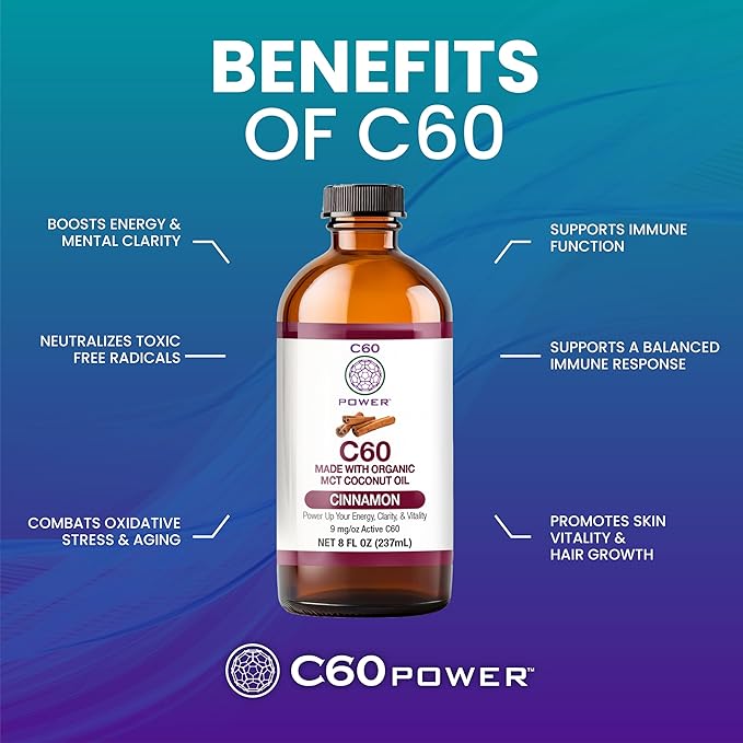C60 Power Cinnamon Flavored C60 in Organic MCT Coconut Oil - Natural Wellness &amp Antioxidant Support for Men &amp Women 99.99% Pure Sublimated C60 Promotes Energy Clarity &amp Stamina - 8 fl