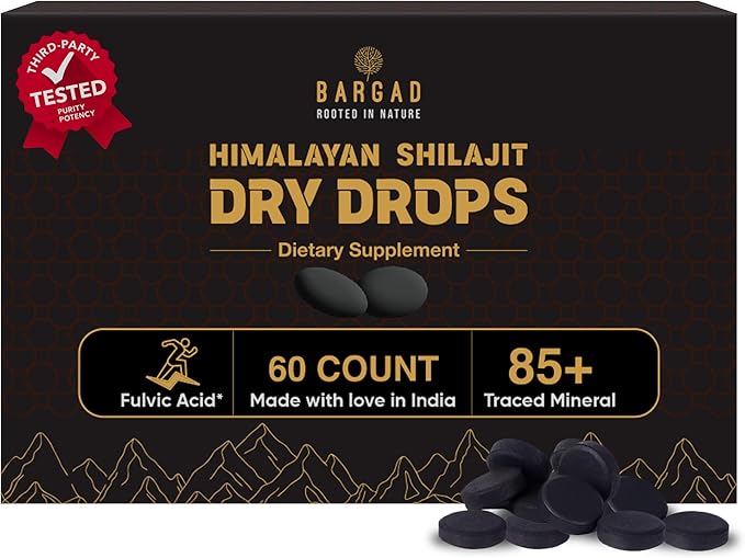 Bargad Shilajit Dry Drops | Natural Energy &amp Stamina | 100% Authentic Himalayan Shilajit Resin in Dry Form | Supports Vitality Focus &amp Detox | No Additives or Fillers | 60 Count