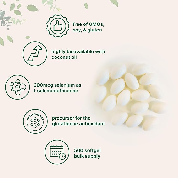 Micro Ingredients Selenium Supplements for Women &amp Men 200mcg 500 Softgels with Coconut Oil | Essential Trace Mineral as Selenomethionine | Antioxidant for Energy Heart &amp Immune Support