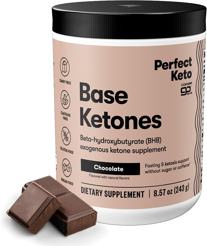 Perfect Keto Exogenous Ketones Powder BHB Salts for Ketosis &amp Fasting Support Electrolytes for Hydration Caffeine Free Energy Chocolate 8.57 oz
