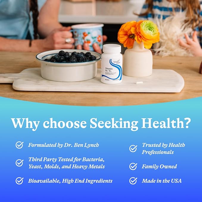 Seeking Health Vitamin D3 + K2 - Immune System &amp Bone Health Support with Vitamin D3 (Cholecalciferol) &amp Vitamin K2 (Menaquinone-7) - Vegetarian Vitamin D &amp K Supplement - 60 Capsules