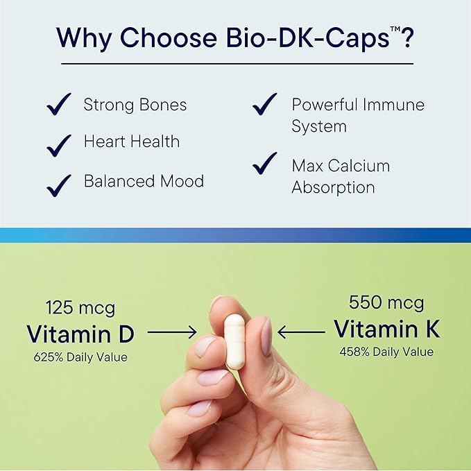 BIOTICS RESEARCH Bio-DK Caps™–Emulsified Vitamin D and K Vitamin D3 125 mcg &amp Vitamin K (k1k2) 550 mcg- MK7– Vitamin D3 K2 K1 Stronger Bones Musculoskeletal Strength Healthy Heart &amp BMI 6