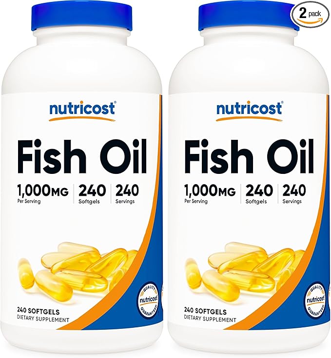 Nutricost Fish Oil Omega 3 Softgels with EPA &amp DHA (1000mg of Fish Oil 560mg of Omega-3) 240 Softgels Non-GMO Gluten Free. (Pack of 2)