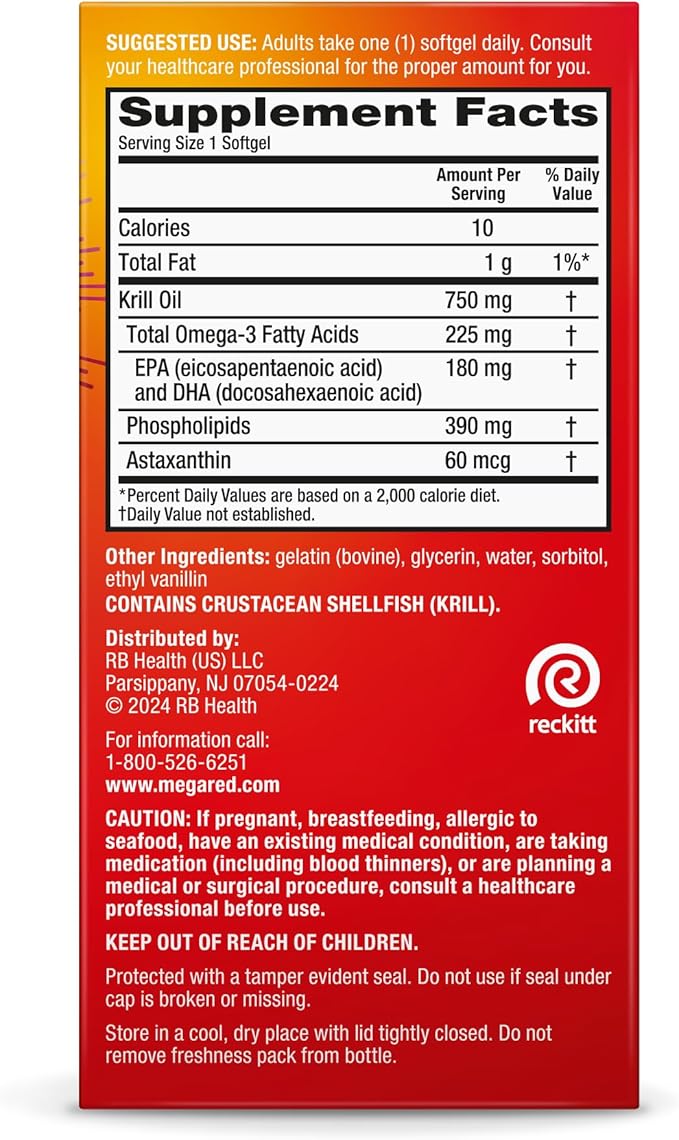 MegaRed Antarctic Krill Oil 750mg Omega 3 Fatty Acid Supplement Ultra Concentrate EPA &amp DHA Softgels Antioxidant Astaxanthin Heart Health Supplement with No Fish Oil Aftertaste 80ct