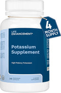 Life Enhancement High Potency 1020 mg Potassium Supplement for Muscle Brain &amp Bone Health - No Additives High Absorption Elemental Potassium Supplement Made in USA (240 Capsules – 120 Servings)