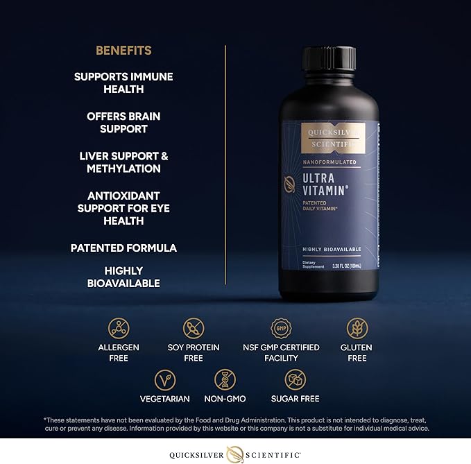 Quicksilver Scientific Liposomal Ultra Vitamin - Liquid Multivitamin &amp Antioxidant Supplement for Energy Liver Health &amp Brain Support - Bioactive B Complex Vitamin C D E &amp K (100ml)