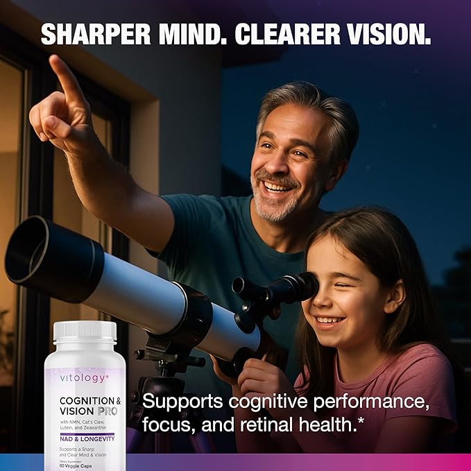 NAD &amp Longevity: Cognition &amp Vision PRO – NMN + NR + PQQ + Lion’s Mane + Lutein + Zeaxanthin – Supports Healthy Cognitive &amp Visual Function – 60 Veggie Capsules