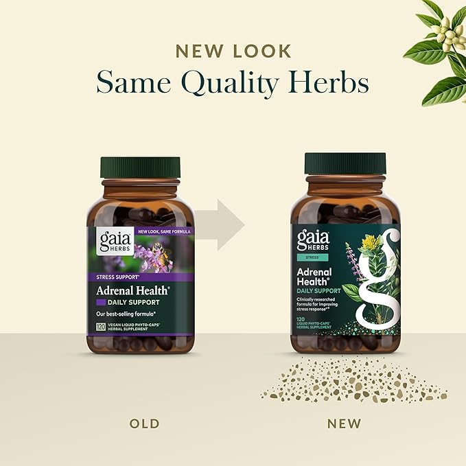 Gaia Herbs Adrenal Health Daily Support - Herbal Supplement with Ashwagandha Holy Basil &amp Schisandra - Help Maintain Healthy Energy &amp Stress Levels* - 120 Vegan Liquid Phyto-Caps (60 Servings