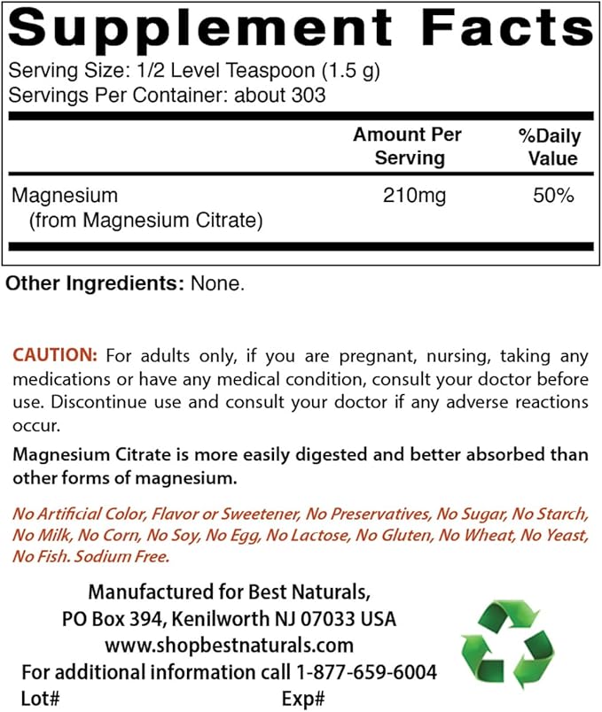 Best Naturals Magnesium Glycinate Powder - 1 Pound (1 LB (Pack of 3))
