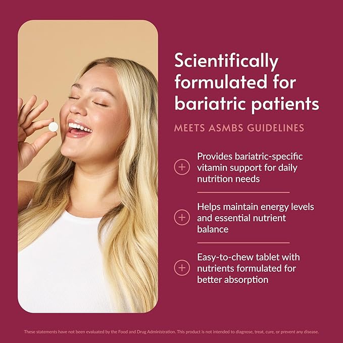 Bariatric Advantage Chewable Ultra Solo Without Iron - Once-Per-Day Daily Multivitamin - for Bariatric Surgery Patients - Thiamin Vitamin A &amp More - Gluten-Free - Citrus - 30 Count
