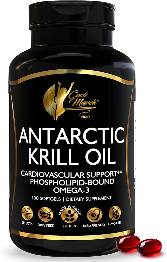 Cocó March N.M.D Pure Antarctic Krill Oil 1000mg – Omega 3 Fish Oil Supplement with EPA DHA Choline &amp Astaxanthin – Fast Absorption Immune Heart &amp Joint Support for Men &amp Women – 100 S